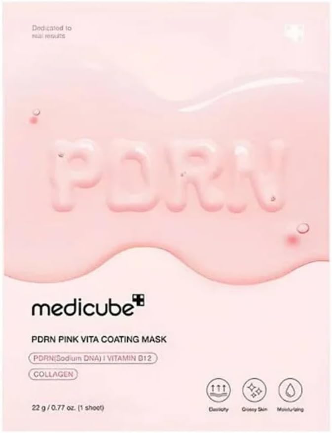 Medicube PDRN Pink Vita Coating Sheet Mask, 22g, Lightweight & Non-Sticky, Collagen & Vitamin B12 for Firmer Skin