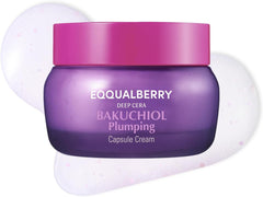 EQQUALBERRY Deep Cera Bakuchiol Plumping Capsule Cream, 50ml, 99% Pure Bakuchiol, Non-Irritating Facial Moisturiser
