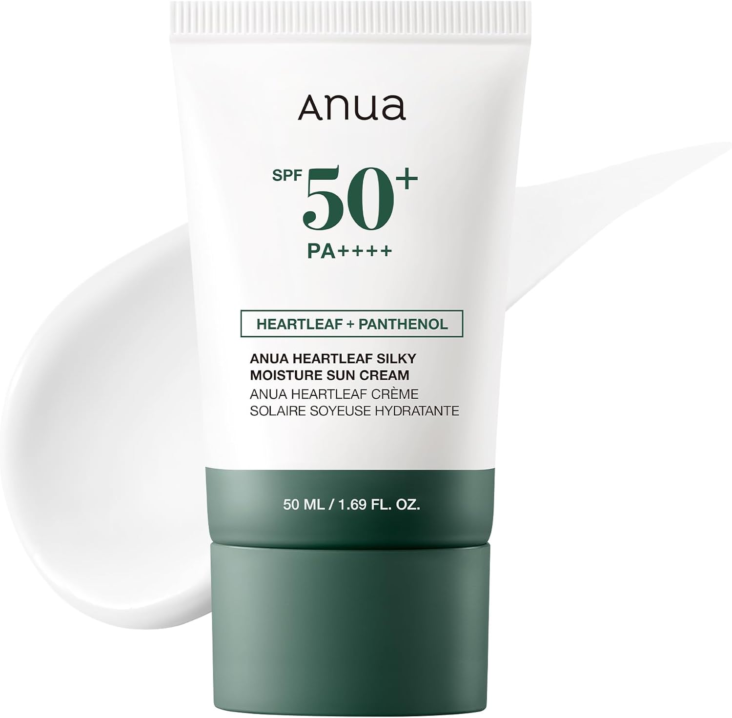 ANUA Heartleaf Silky Moisture Sun Cream SPF 50 PA++++, Korean Sunscreen for Face