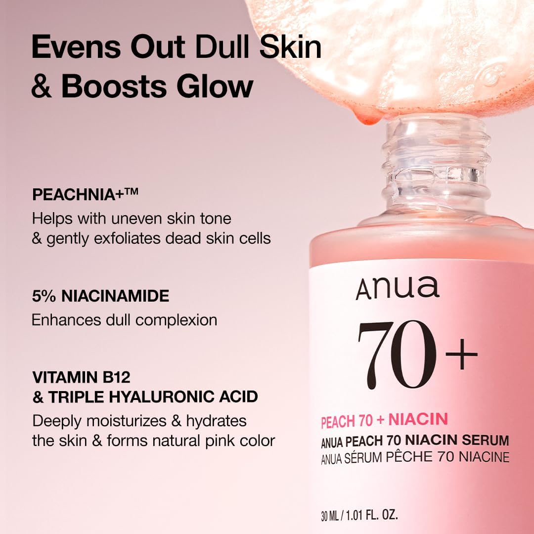 ANUA Peach 70% Niacinamide Serum brightening hydrating face serum hyperpigmentation treatment reducing melanine daily clean beauty, 30 ml