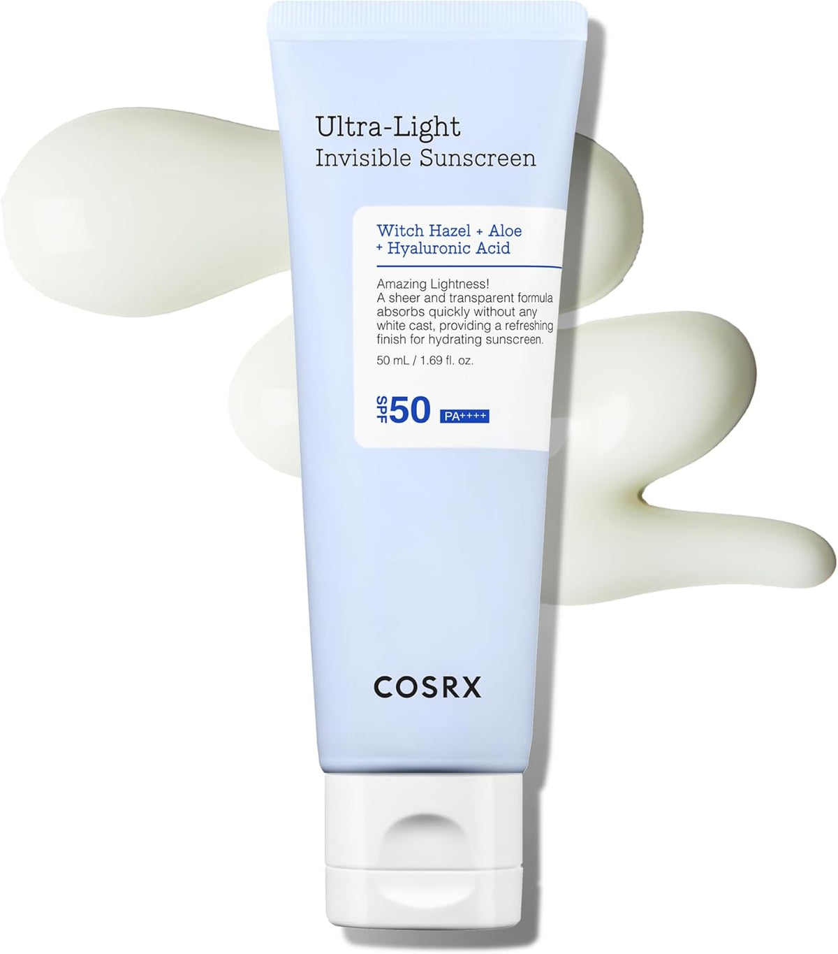 Cosrx Ultra-Light Invisible Sunscreen | Spf50 Pa++++, No White Cast, Lightweight & Fast-Absorbing, Uv Protection, Hydration Boost Sunscreen For Sun-Damaged, Dry Skin. Aloe And Witch Hazel Leaf Water