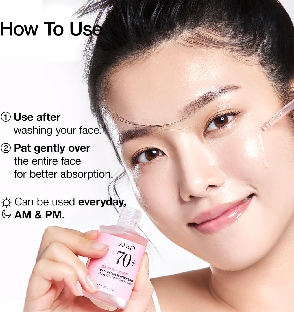 ANUA Peach 70% Niacinamide Serum brightening hydrating face serum hyperpigmentation treatment reducing melanine daily clean beauty, 30 ml