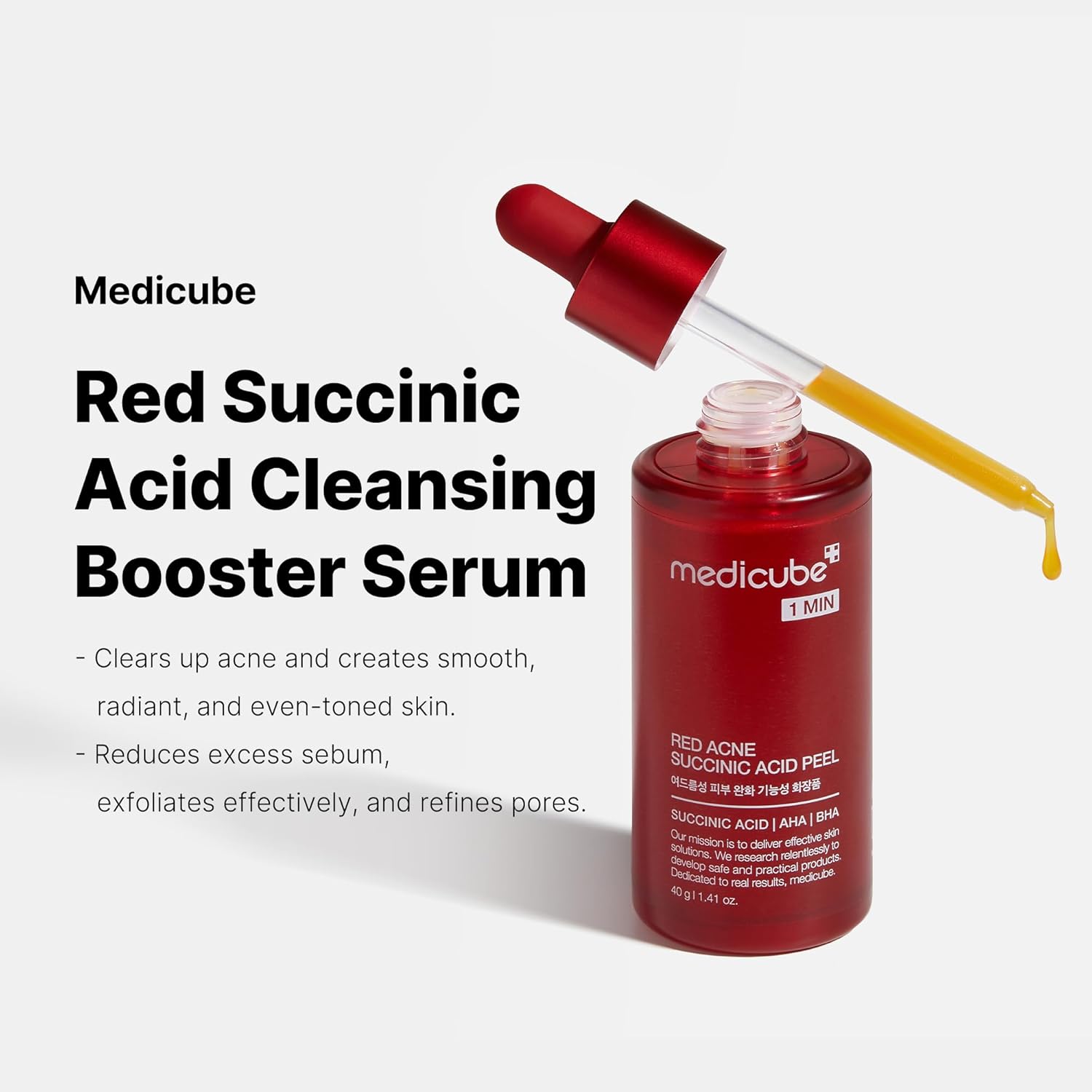 Medicube 21% Acid Wash-off Exfoliant (AHA+BHA+Succinic Acid) || Red Line's 1 minute peeling solution for Acne-prone skin | Non-irritating but effective | Korean Skincare (1.41fl.oz.)