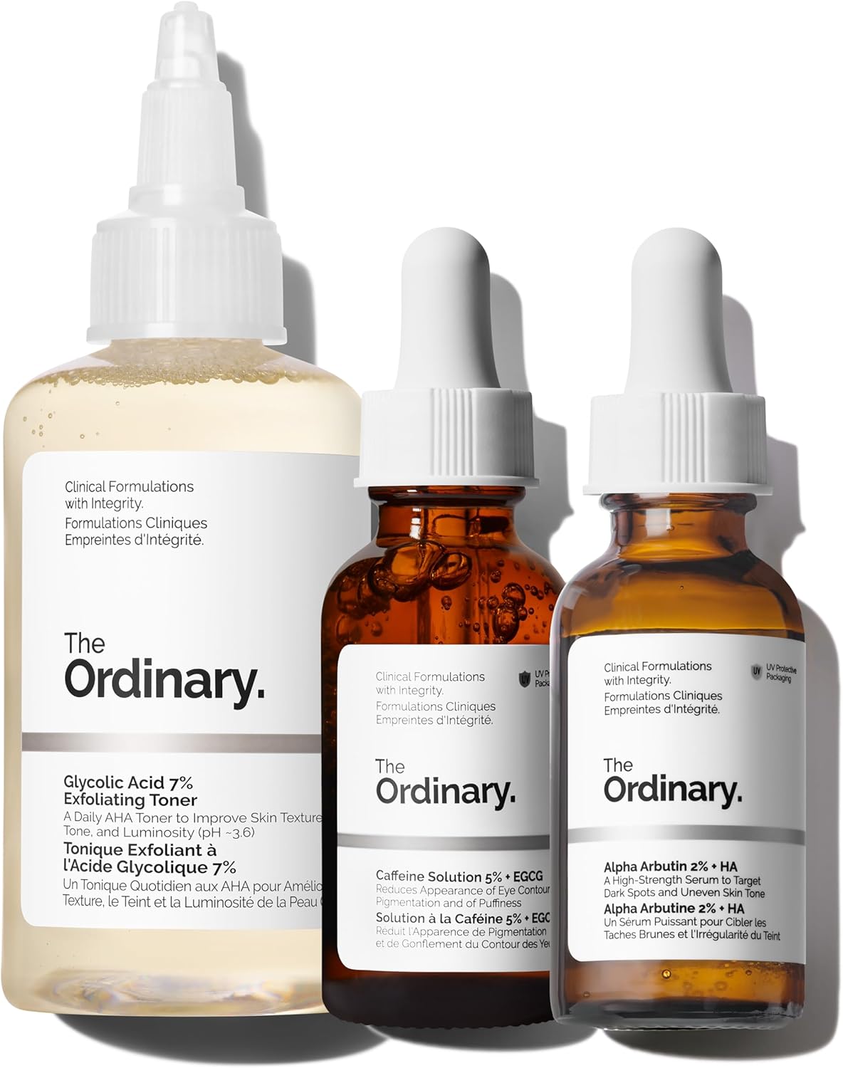 Ordinary The Bright Set, Includes Gylolic Acid 7% 100ml, Eye Contour Caffeine Solution 5% + EGCG 30ml and Alpha Arbutin 2% + HA 30ml