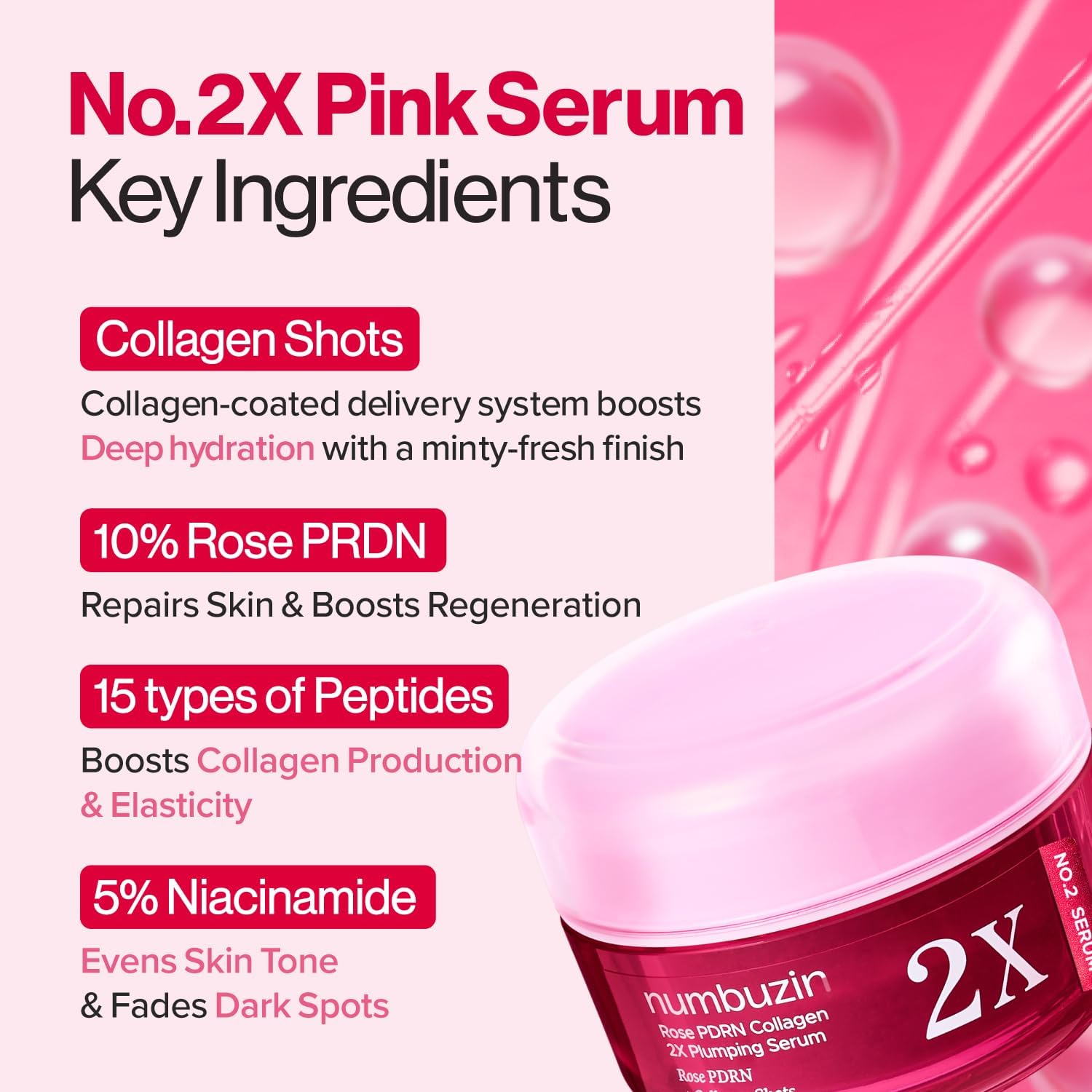 numbuzin No.2X Serum | Rose PDRN Collagen 2X Plumping Serum