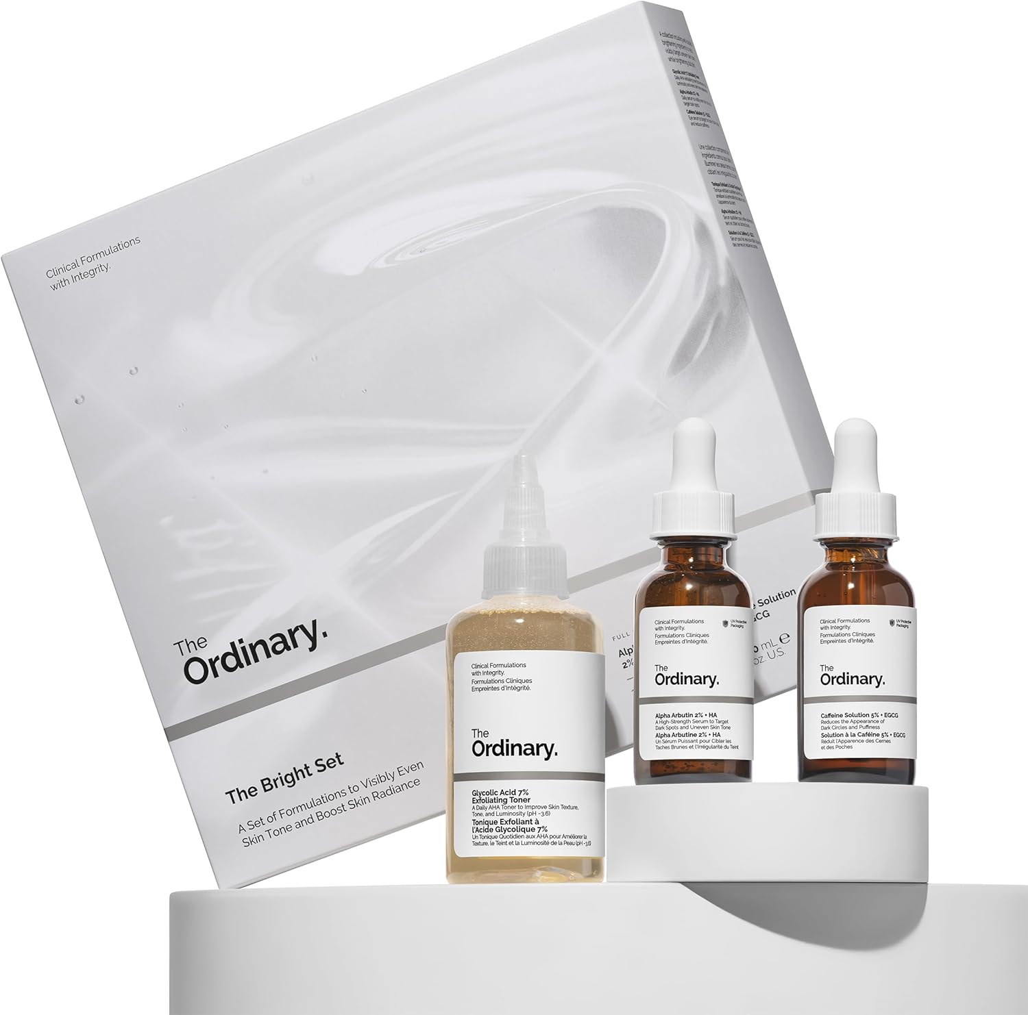 Ordinary The Bright Set, Includes Gylolic Acid 7% 100ml, Eye Contour Caffeine Solution 5% + EGCG 30ml and Alpha Arbutin 2% + HA 30ml