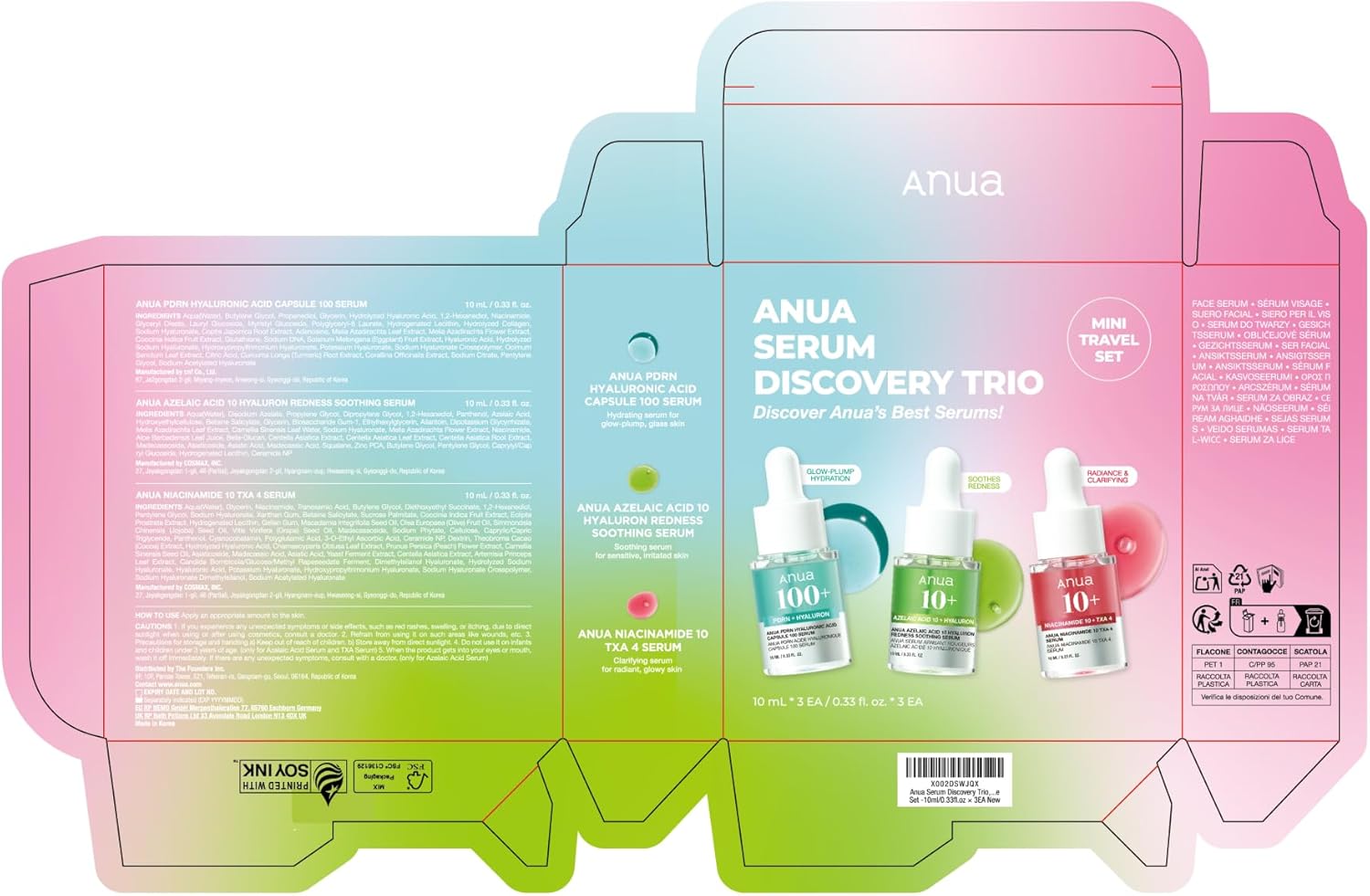 Anua Serum Discovery Trio, Mini Face Serum Travel Size Kit with Hyaluronic Acid, Niacinamide & Azelaic Acid, Hydrating Soothing Gift Set for Women, Korean Skincare Set -10ml/0.33fl.oz × 3EA