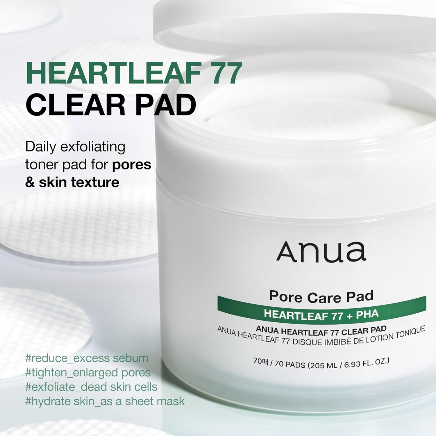 ANUA Heartleaf 77 Toner Pad, Mild Exfoliating Facial Pads for Glass Skin, Hydrating Pore Care for Sensitive Skin