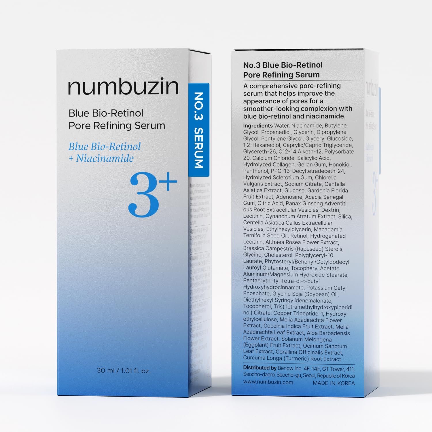 numbuzin No.3 Serum | Blue Retinol Pore Refining Serum | Pore Tightening, Firming, Anti-Aging, Korean Skincare