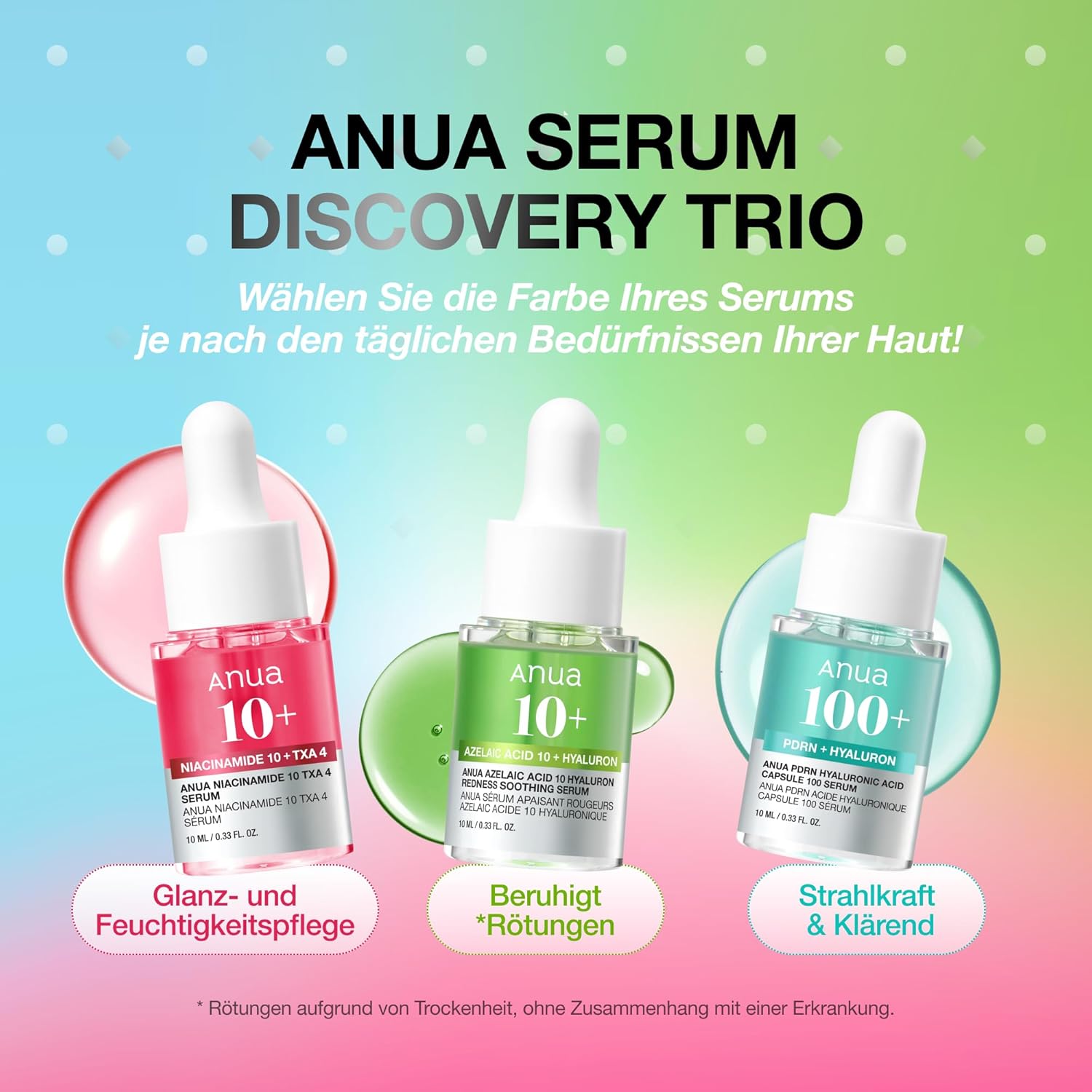 Anua Serum Discovery Trio, Mini Face Serum Travel Size Kit with Hyaluronic Acid, Niacinamide & Azelaic Acid, Hydrating Soothing Gift Set for Women, Korean Skincare Set -10ml/0.33fl.oz × 3EA