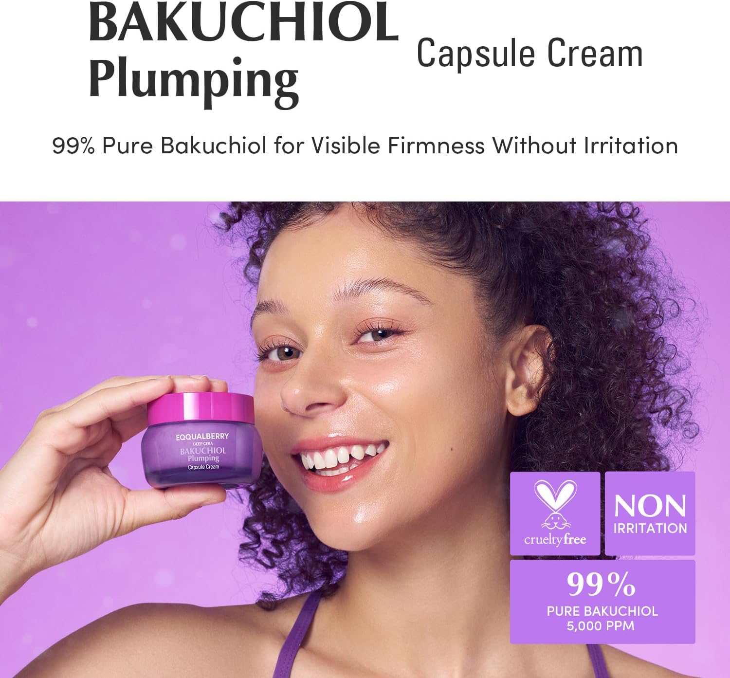 EQQUALBERRY Deep Cera Bakuchiol Plumping Capsule Cream, 50ml, 99% Pure Bakuchiol, Non-Irritating Facial Moisturiser